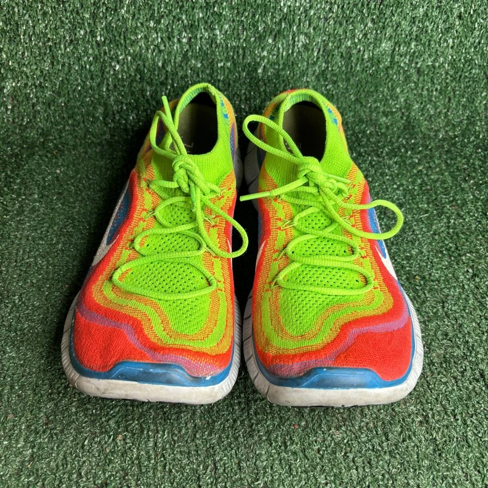 Nike Free Flyknit 5.0 Rainbow Woven Running Sneaker Green Multicolor Mens Sz 11